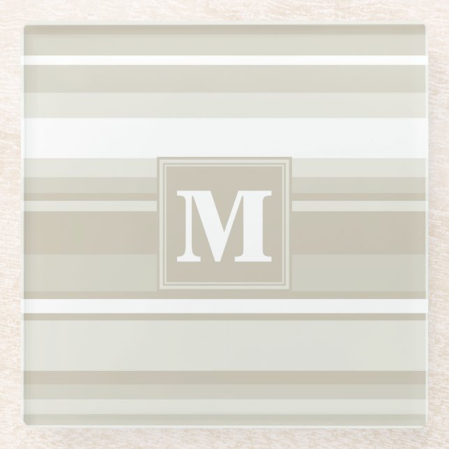 Monogram sandstone stripes glass coaster (Front)