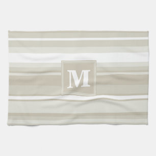 Monogram sandstone stripes tea towel