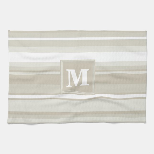 Monogram sandstone stripes tea towel (Horizontal)