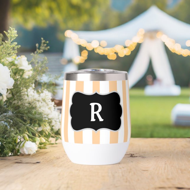 Monogram Sandy Beach Apricot White Cabana Stripes (Wedding (Rotated))