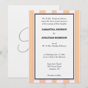 Monogram Sandy Beach Pink White Cabana Stripes Invitation