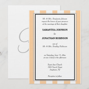 Monogram Sandy Beach Silver White Cabana Stripes Invitation