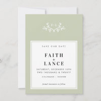 MONOGRAM SAVE THE DATE simple cute twig sage green