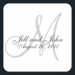 Monogram Save the Date Wedding Seal Sticker Square<br><div class="desc">Monogram Stickers by Elke Clarke ©2008-11 More designs available at WhiteWhimsicalWedding.com. Customise with your information and colours. Use for envelope seals on your wedding invitations,  wedding favour stickers or cake box labels or even wine bottle labels. Choose from a variety of great sticker shapes too.</div>