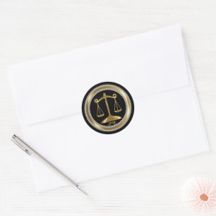 Monogram Scales of Justice - Gold - Lawyer  Classic Round Sticker