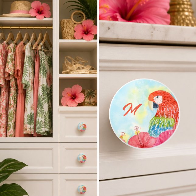 Monogram Scarlet Macaws with Hibiscus Ceramic Knob (Creator Uploaded)