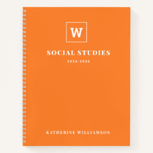 Monogram School Subject Student Orange Custom Name Notebook