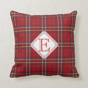 Monogram, Scottish Highland clan red plaid tartan: Cushion