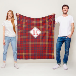 Monogram, Scottish Highland clan red plaid tartan: Fleece Blanket