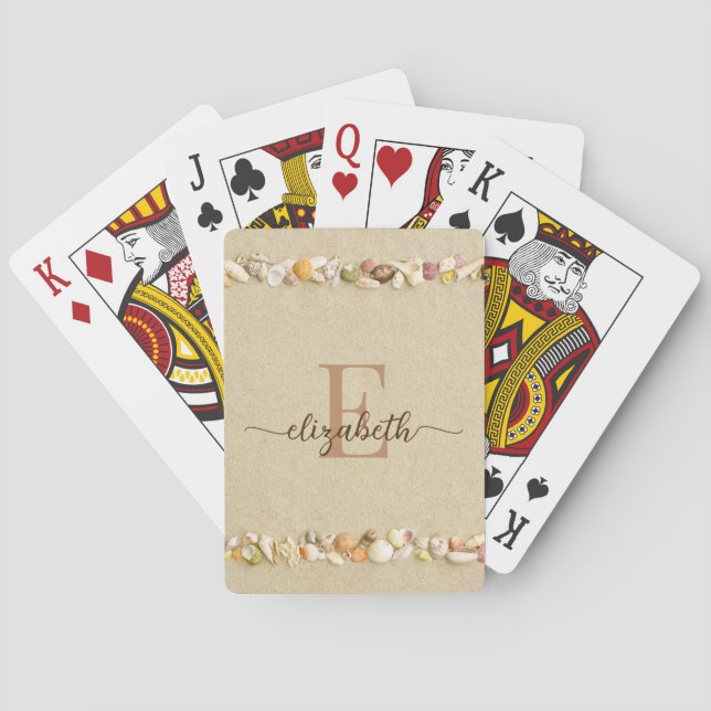 Monogram Script Beach Seashells Playing Cards (Back)