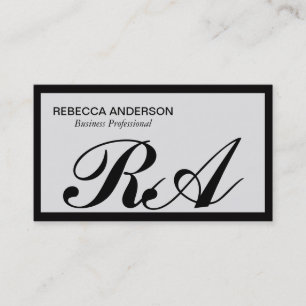 Monogram Script Black Light Grey Black Border Business Card
