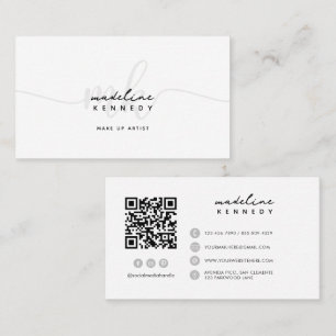 Monogram Script Black White Gray QR Code Business Card