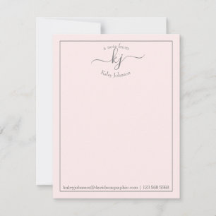 Monogram Script Blush From The Desk Of Note Card