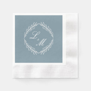 Monogram Script Branch Dusty Blue Wedding Napkin
