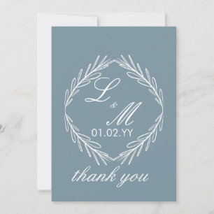 Monogram Script Branch Dusty Blue Wedding Thanks Invitation