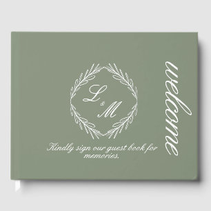Monogram Script Branch Sage Green Wedding  Guest Book