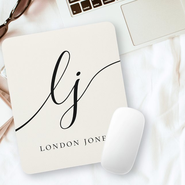 Monogram Script Calligraphy Elegant Feminine Ivory Mouse Pad (Creator Uploaded)