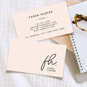 Monogram Script Chic Blush Pink Simple Elegant Business Card