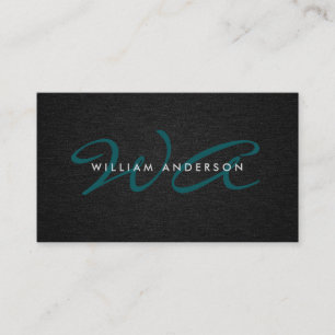 Monogram Script Corporate Minimal Black Linen Business Card