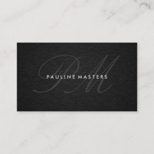 Monogram Script Corporate Minimal Black Linen Business Card