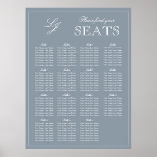 Monogram Script Dusty Blue Modern Wedding Seat Poster