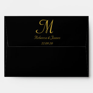 Monogram Script Elegant Black & Gold Wedding  Envelope