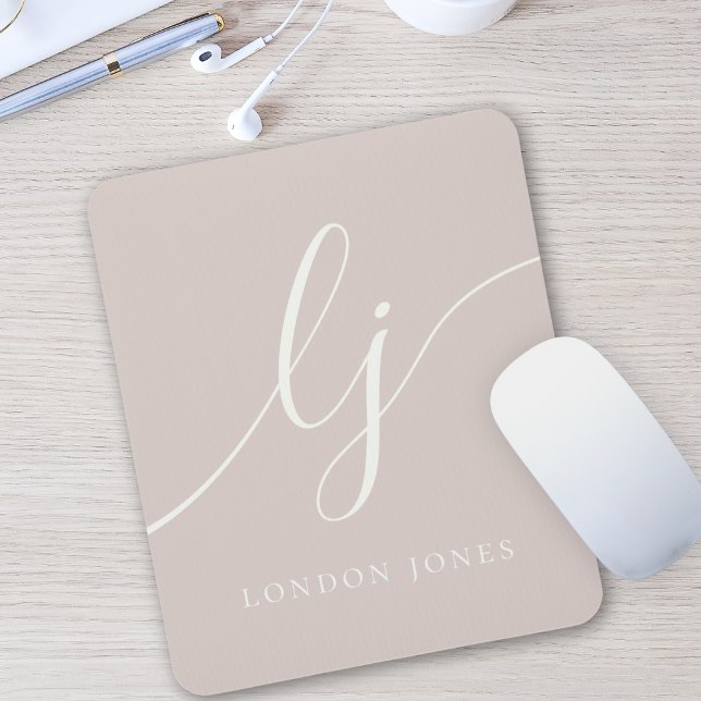 Monogram Script Elegant Feminine Dusty Rose Pink Mouse Pad (Creator Uploaded)
