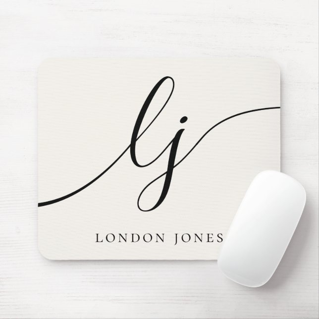 Monogram Script Elegant Feminine Ivory Mouse Pad (With Mouse)