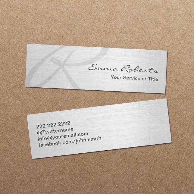 Monogram Script Elegant Silver Mini Business Card (Creator Uploaded)