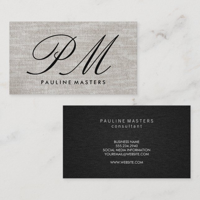 Monogram Script | Fabric Material Business Card (Front/Back)