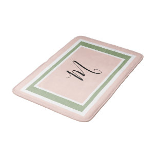 Monogram Script Geometric Blush Pink Green Bath Mat