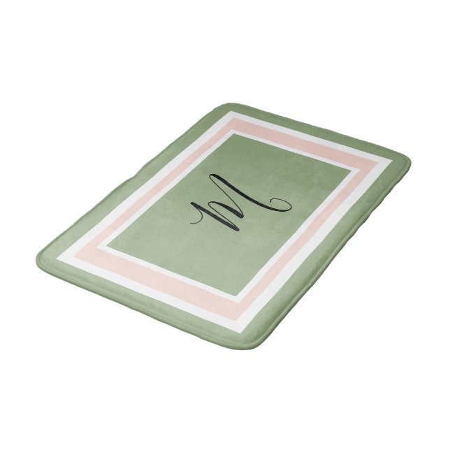 Monogram Script Geometric Green and Pink Bath Mat (Angled)