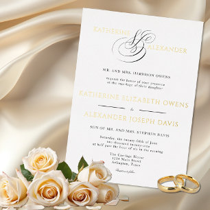 Monogram Script Gold White Black Wedding