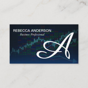 Monogram Script Grey   Financial Chart Stocks Business Card