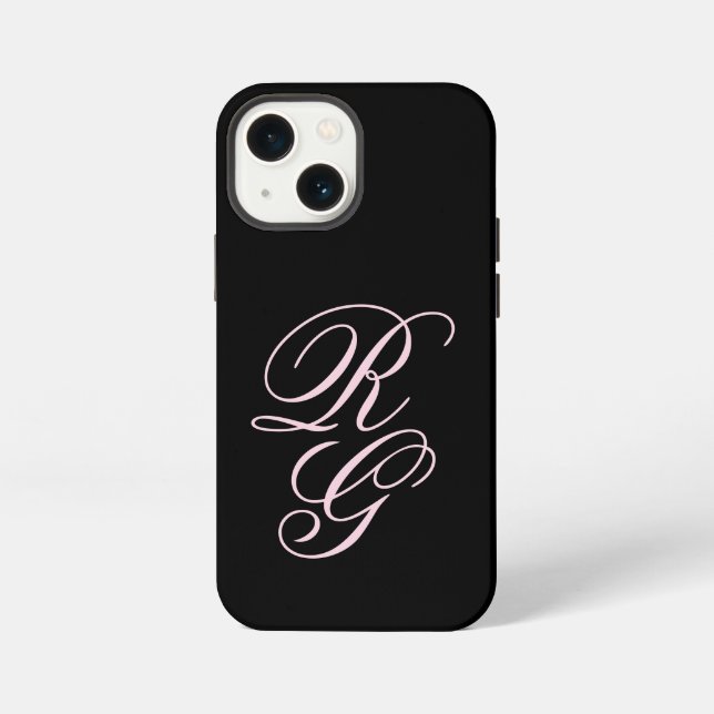 Monogram Script Initials Pink & Black Chic iPhone Case (Back)