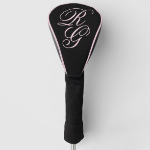 Monogram Script Initials Pink & Black Golf Head Cover