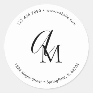 Monogram Script Marketing White Classic Round Sticker
