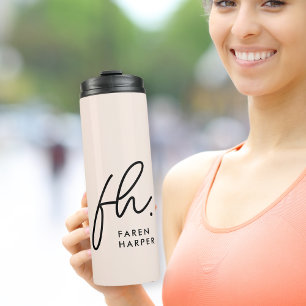 Monogram Script Modern Stylish Simple Blush Pink Thermal Tumbler
