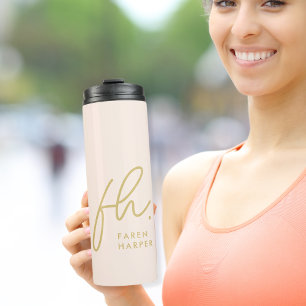 Monogram Script Modern Stylish Simple Blush Pink Thermal Tumbler
