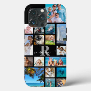 Monogram Script Name 17 Photo Collage Custom Colou iPhone 13 Pro Case