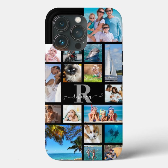 Monogram Script Name 17 Photo Collage Custom Colou Case-Mate iPhone Case (Back)