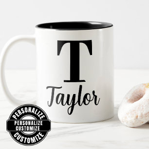 Monogram Script Name And First Letter Of Your Name Two-Tone Coffee Mug