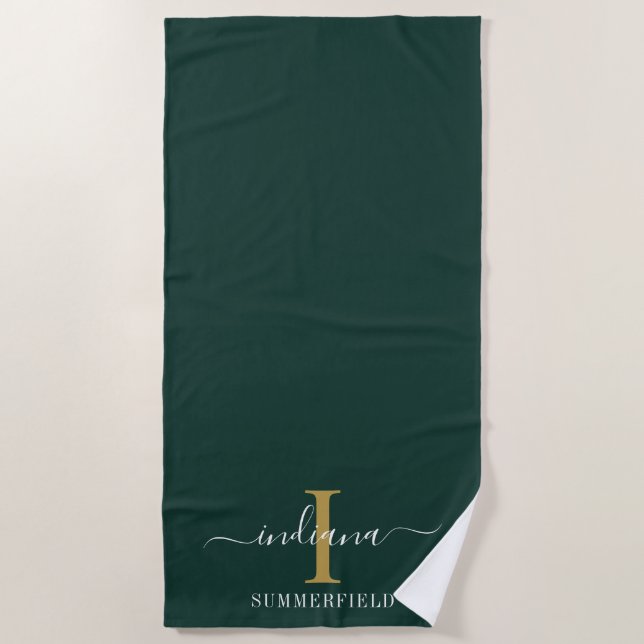 Monogram Script Name Elegant Minimalist Beach Towel (Front)