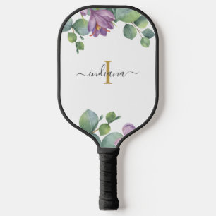 Monogram Script Name Eucalyptus Greenery Purple Pickleball Paddle
