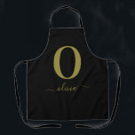Monogram Script Name Personalised Black And Gold Apron<br><div class="desc">This stylish monogram and elegant script name design can be given as a gift for a birthday,  wedding favour,  bridal shower or any occasion. It can be customised with the person's initial and name.</div>