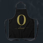 Monogram Script Name Personalised Black And Gold Apron<br><div class="desc">This stylish monogram and elegant script name design can be given as a gift for a birthday,  wedding favour,  bridal shower or any occasion. It can be customised with the person's initial and name.</div>