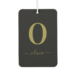 Monogram Script Name Personalised Black And Gold Car Air Freshener