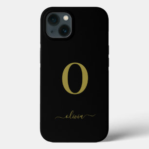 Monogram Script Name Personalised Black And Gold iPhone 13 Case