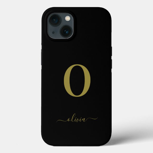 Monogram Script Name Personalised Black And Gold Case-Mate iPhone Case (Back)