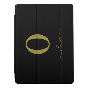 Monogram Script Name Personalised Black And Gold iPad Pro Cover